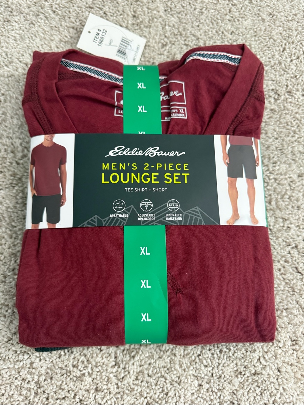 ⭐️ Firm Price ⭐️ Eddie Bauer Men's 2-Piece Lounge Set - Burgundy Tee & Shorts